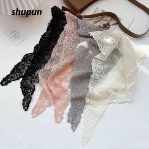 Khăn quàng cổ hình tam giác SHUPUN, Khăn lụa thanh lịch màu trơn, Khăn quàng cổ thêu hoa đa năng cổ điển thoáng khí dành cho nữ