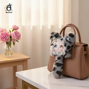Mặt dây chuyền sang trọng cho mèo mềm mại Hoạt hình dễ thương Ren da báo in với đuôi lông tơ Móc khóa treo Bapa đa năng cho bé gái Quà tặng lưu niệm mới