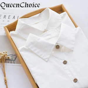 Áo sơ mi nữ Cotton dài tay màu trắng trơn dành cho nữ Áo sơ mi có cổ thường ngày