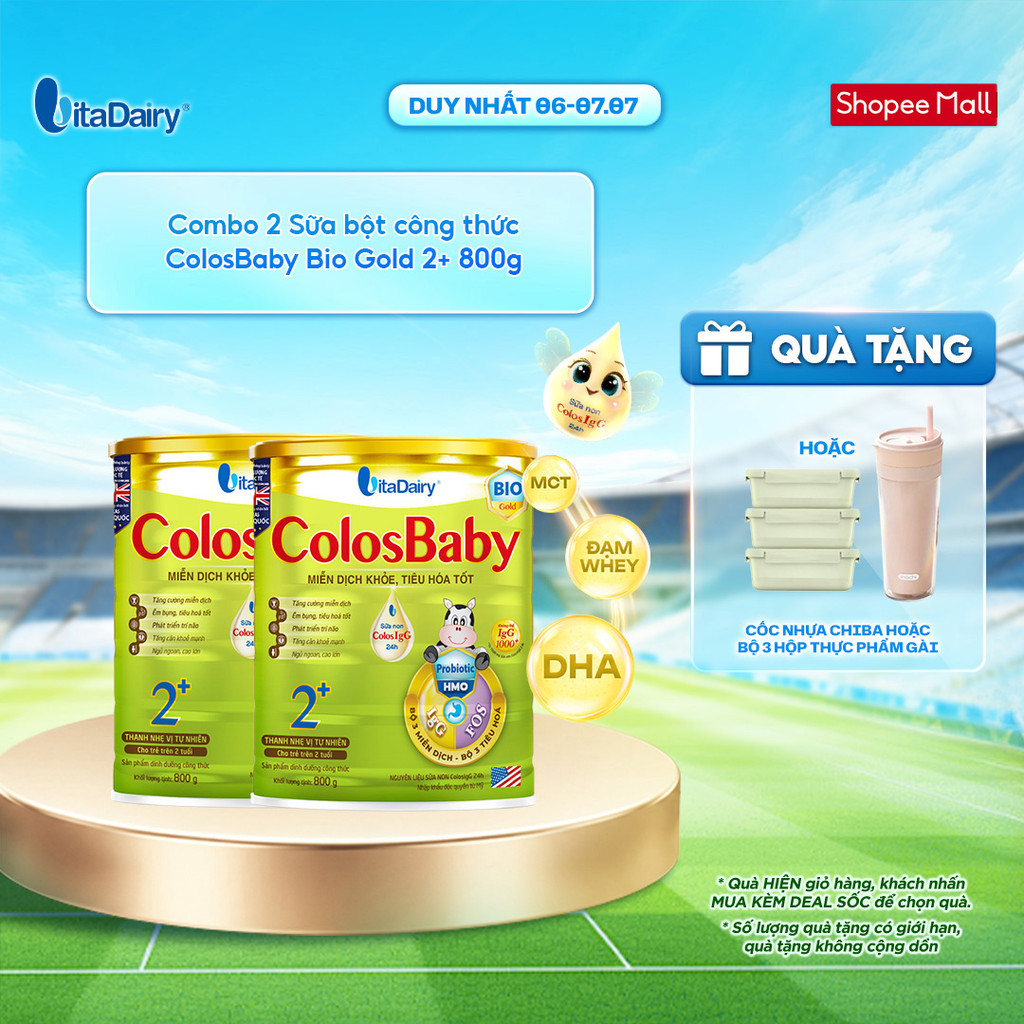 [COMBO 2 LON] Sữa bột ColosBaby Bio Gold 2+ cho trẻ trên 2 tuổi - Hỗ trợ tiêu hoá, bổ sung dinh dưỡng - Lon 800g
