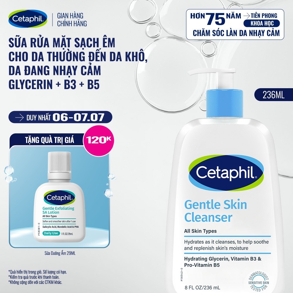 [LIVE] Sữa rửa mặt dịu lành cho da nhạy cảm Cetaphil Gentle Skin Cleanser 236ml