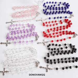 Vòng cổ mặt dây chuyền chữ thập DONOVANQQ, Công giáo Mân côi Hạt 8mm Vòng cổ Mân Côi, Nhiều kiểu dáng khác nhau Hạt chuỗi dài Tôn giáo Thánh giá Mặt dây chuyền Phụ kiện trang sức