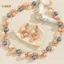 < Honeyba > Ngọc Trai Thanh Lịch Tinh Tế Nelace Lá Kim Cương Giả Ngọc Trai Nhiều Màu Sắc Nelace Trang Sức Nữ Kim Loại Nelace Bông Tai Bộ Dự Tiệc Đẹp