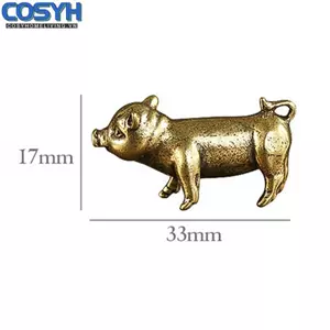 <cosyh>Vintage Brass Chinese Pig Lucky Animal Ornament Handcrafted Metal Pendant