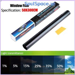 SOULSPACE 1 Cuộn 50x3m Giấy Dán Xe Hơi, Tấm Che Nắng Nhiệt UV Khối Cửa Sổ Tint Phim, VLT Chống Trầy Xước Màu Đen Bền Đẹp 1% -50% Kính Chắn Gió