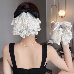 Pháp Ren Nơ Đuôi Ngựa Kẹp Nữ 2025 Phong Cách Mới Đầu Lưng Nửa Tie Tóc Cá Mập Kẹp Mũ Đội Đầu BPZY