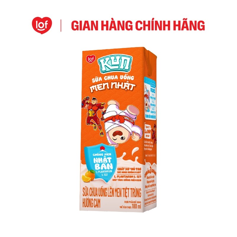 Sữa chua uống KUN hương cam thùng 48 hộp x 180ml (Có thể nhận bao bì cũ/mới)