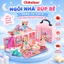 Oldlaiben - Ngôi Nhà Búp Bê Thiết Kế Dạng Túi Xách,kèm 2 Búp Bê Tặng Xe Máy + Dải đèn LED, Quà Tặng Sinh Nhật Cho Bé Gái