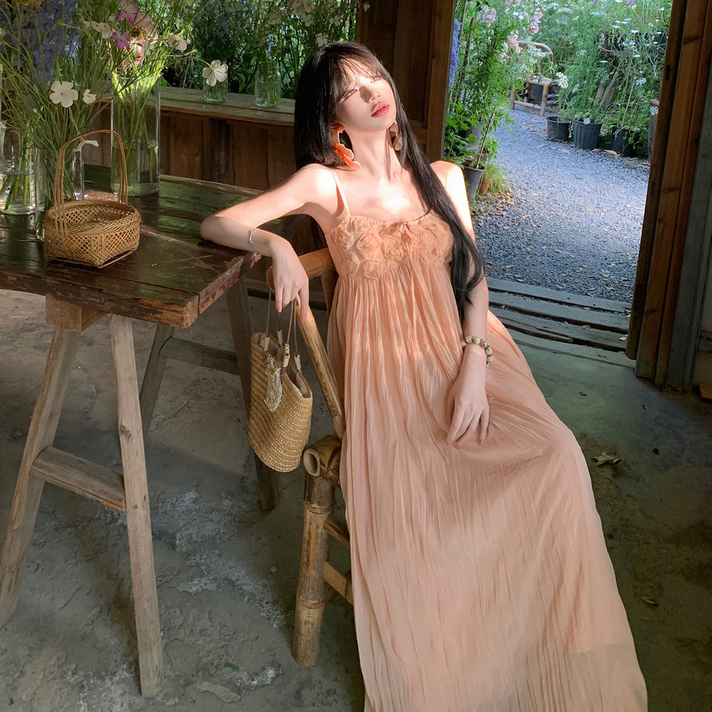 Đầm maxi cam đào công chúa mùa hè vintage