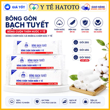 Bông gòn Bạch Tuyết y tế gói 25g, 45g, 100g, Dùng chăm sóc cá nhân và chăm sóc y tế, Y TẾ HATOTO