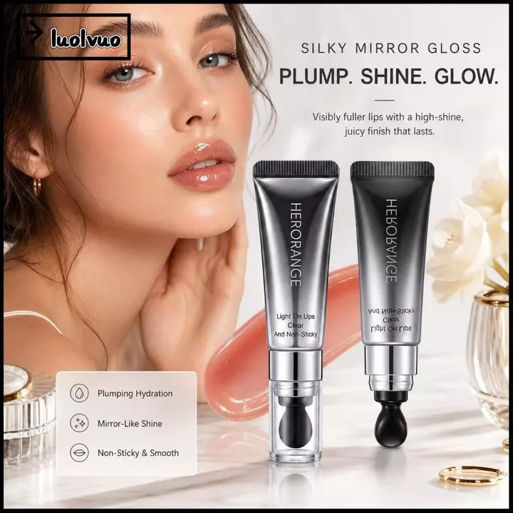LUOLVUO Son Bóng Dầu, Son Bóng Môi Mượt Không Dính, Gương Lâu Dài Gợi Cảm Dưỡng Ẩm Môi Plumper Trang Điểm Môi