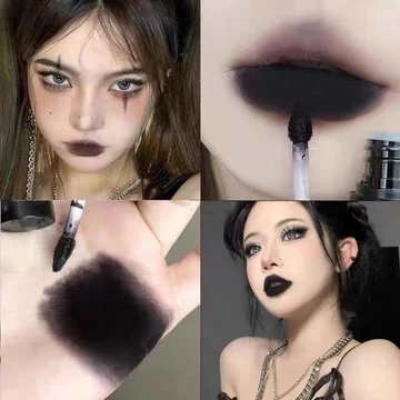 son bóng black rouge son bóng black rouge Pure Black Lip Glaze Bold Lip Trang Điểm Giáng Sinh Halloween Ma Lễ Hội cos Triển Lãm Truyện Tranh Châu Âu Mỹ Gothic Miệng Đen Son Môi