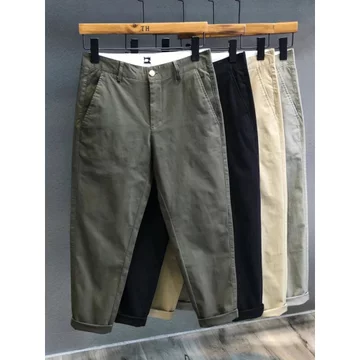 quần tây nam ống rộng quần tây nam Quần Thường Ngày Nam Xuân Thu Mỏng Nhỏ Thẳng Phù Hợp Với Quần Cotton Nguyên Chất Phiên Bản Hàn Quốc Hợp Thời Trang Đến Mắt Cá Chân Dài Quần Đơn Giản Phù Hợ