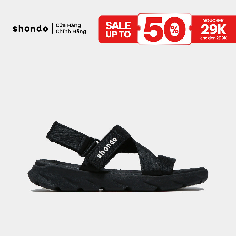 Giày Sandals Nam Nữ Unisex Êm Chân Shondo F6 Sport Đen Full F6S301