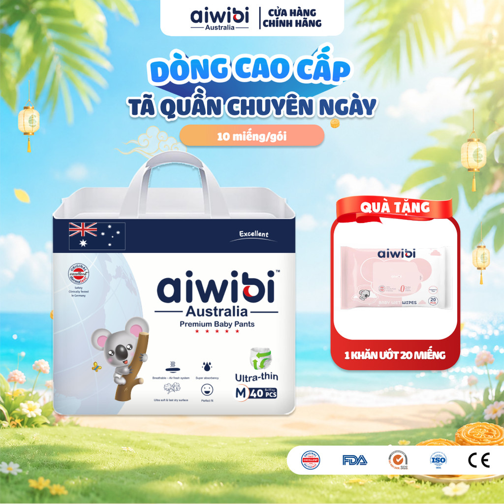 Tã/Bỉm Quần Cao Cấp Aiwibi Light Feather Cho Bé Siêu Thấm Hút, Chống Tràn Gói Lớn M/L/XL/XXL/XXXL/XXXXL