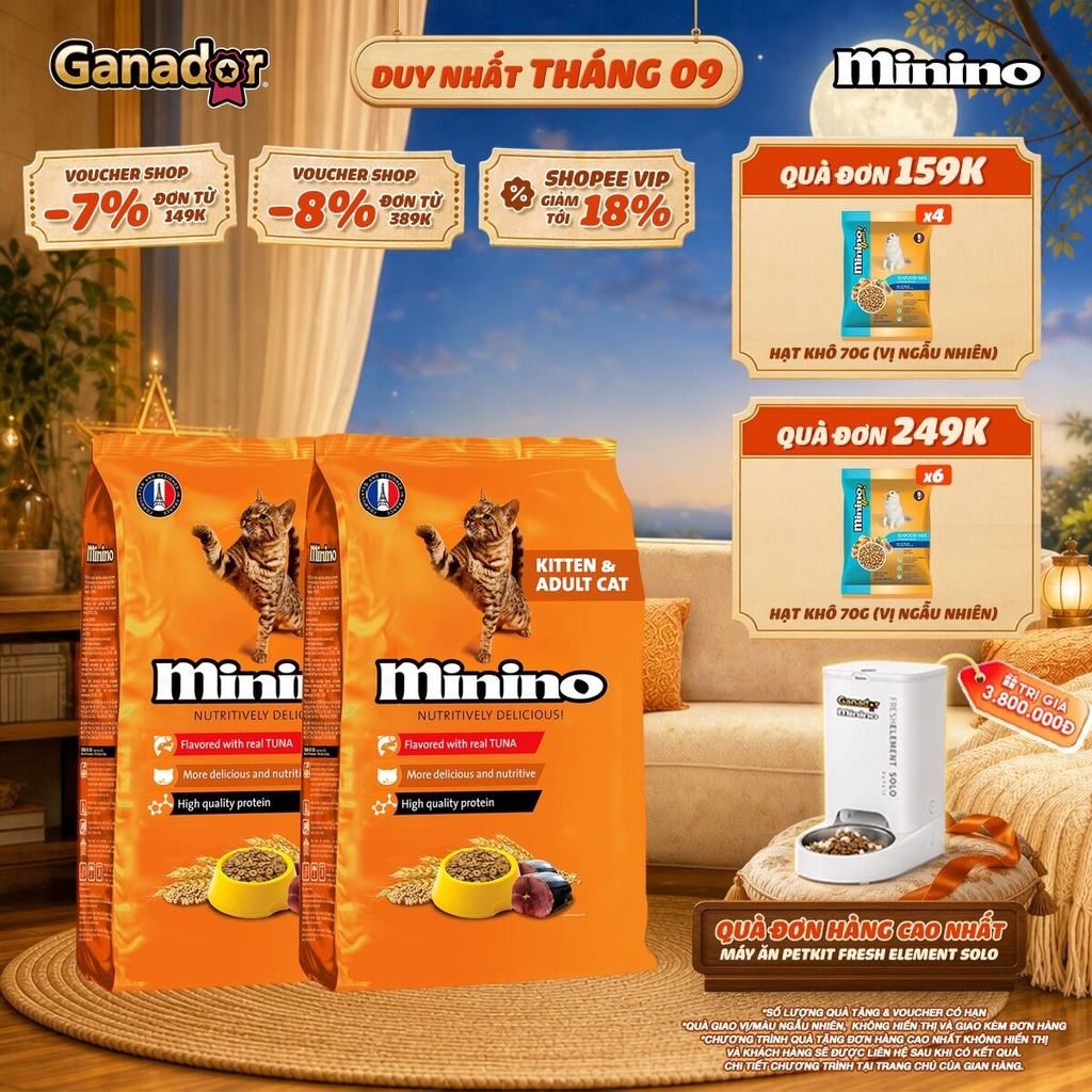 Combo 2 x Thức ăn hạt Minino cho mèo vị Cá ngừ 1.3kg