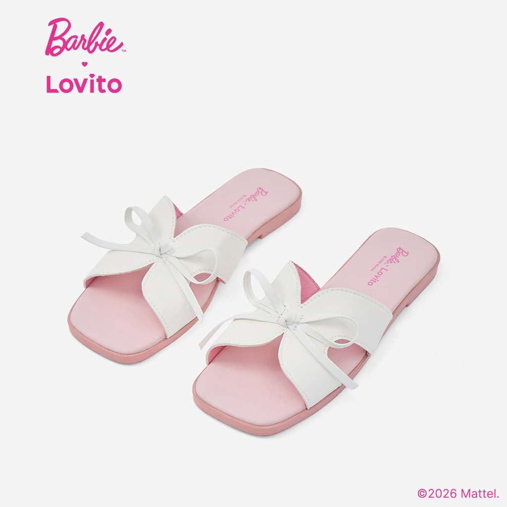 Barbie™ X Lovito Dép Xăng Đan Đế Bằng Màu Hồng Da Pu Phong Cách Hàn Quốc Dành Cho Nữ LBL5AD040
