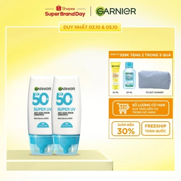 Bộ 2 Kem Chống Nắng Garnier Phổ Rộng Kiềm Dầu Đến 12H & Hỗ Trợ Giảm Mụn SPF 50+PA++++ 30mlX2