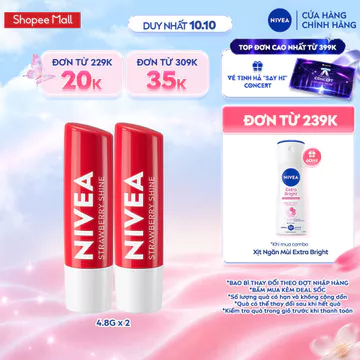 Bộ 2 Son Dưỡng Có Màu NIVEA Strawberry Shine - Sắc Đỏ Dâu Tây (4.8 g) - 85083