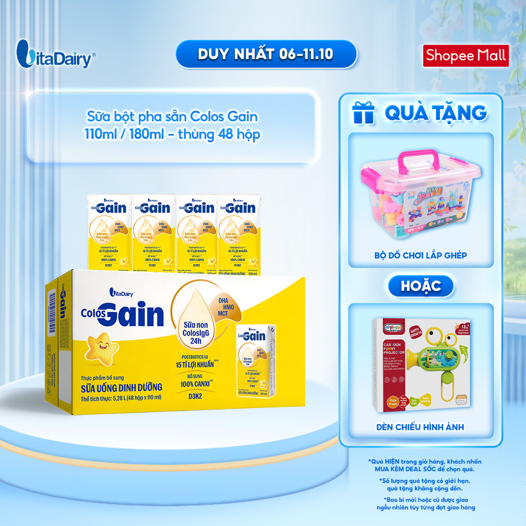 [THÙNG 48 HỘP] Sữa uống dinh dưỡng Colos Gain 110ml/180ml cải tiến - Giúp bé cải thiện cân nặng, bổ sung năng lượng