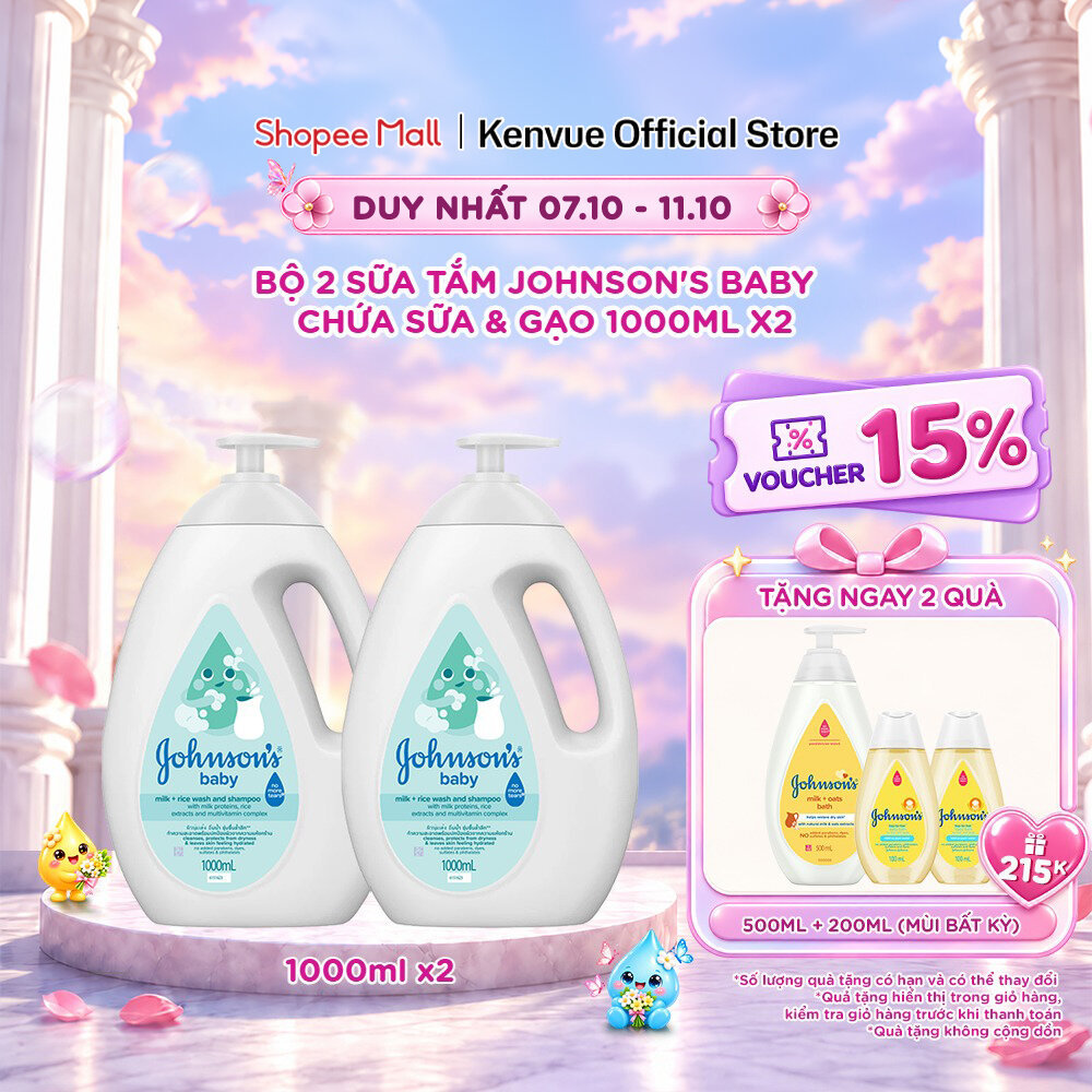 Bộ đôi sữa tắm Johnson's Baby chứa sữa và gạo 1000mlx2