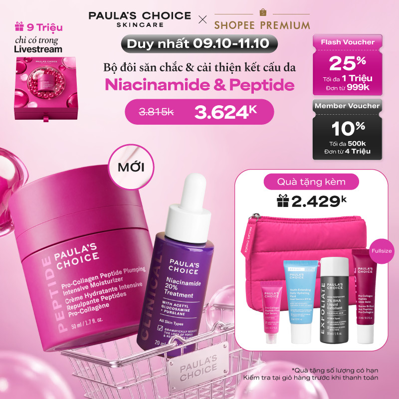 Bộ đôi săn chắc cải thiện kết cấu da Niacinamide 20% và Peptide Intensive Moisturizer Paula's Choice 8030-1160