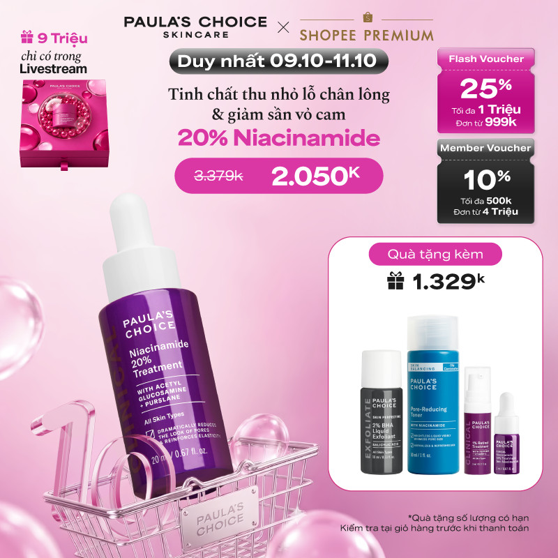 Tinh chất thu nhỏ lỗ chân lông to và làm sáng mịn bề mặt da Paula's Choice Clinical Niacinamide 20% Treatment 20ml 8030