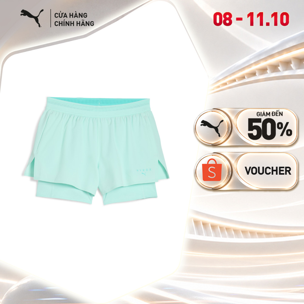 Quần Đùi Tập Luyện PUMA Nữ W x HYROX 2IN1 SHORT Mint Melt Màu Xanh Lá