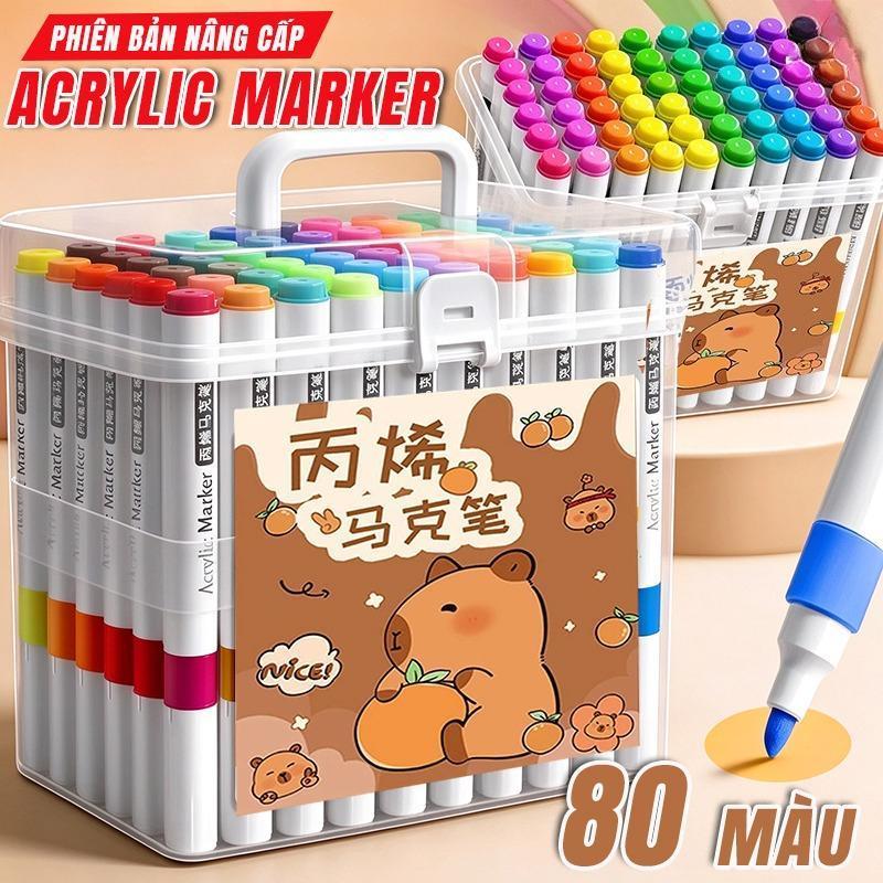 Bộ 80/60/48 Bút Màu Acrylic Marker Capybara Họa Cụ Tô Màu Vẽ Tranh Anime, Sáng Tạo DIY Trên Mọi Chất Liệu,Bút Lông Màu