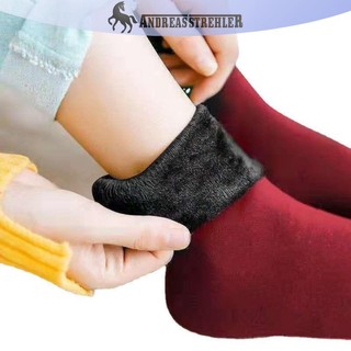 Onetimingfine Nhung Mới Nữ Mùa Đông Ấm Áp Làm Dày Tất Giữ Nhiệt Mềm Mại Thường Ngày Màu Trơn Tất Len Cashmere Nhà Giày Trượt Tuyết Tầng Tất 1 Cặp VN