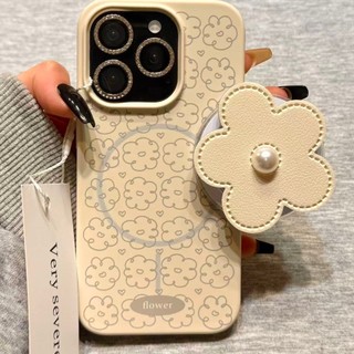 Dây silicon toàn màn hình sang trọng Dây da hoa Giá đỡ từ tính Thích hợp cho iPhone17 Pro Max 16 15 14 13 Pro Max Bảo vệ Camera chống sốc Vỏ mềm chống rơi