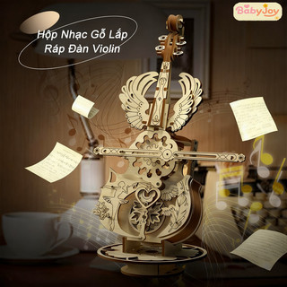 【BabyJoy】Hộp Nhạc Gỗ Lắp Ráp Đàn Violin Chuyển Động Độc Đáo,Bằng Gỗ Lắp Ráp Mô Hình Ba Chiều DIY Cello,Lắp ráp bằng tay