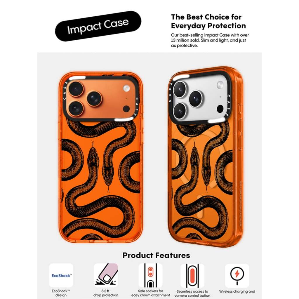CASECASE X Black King Snake Case Cam Trong Suốt Cứng Hút Từ Tính Tác Động Dành Cho Apple IPhone 12 13 14 15 16 17 Pro Max Air Plus Có Hộp