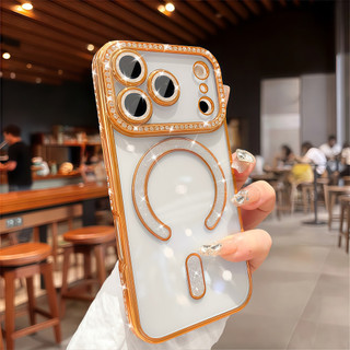 Ốp điện thoại từ tính kim cương lấp lánh cho iPhone 17 Pro Max Air 12 13 14 15 16 Pro Max 15 16 plus Bảo vệ Camera ống kính Vỏ chống sốc Vỏ mềm TPU vỏ bảo vệ điện thoại
