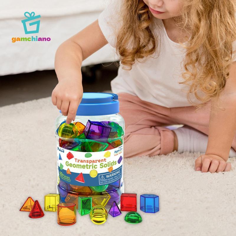 Gamchiano Khối xây dựng màu mờ, Chất rắn hình học, Hoa văn màu, Khối hình giác quan, Montessori cho trò chơi tại nhà, 60
