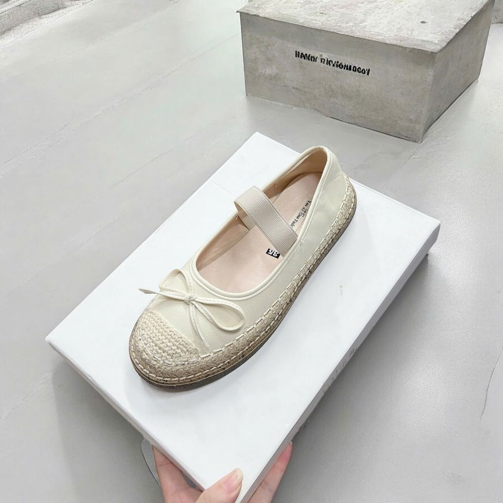 [Thảo Em - MBB8] Giày búp bê nữ lolita viền cói cao cấp phối nơ tiểu thư 3 màu đế mềm [Sẵn Hàng]