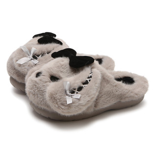 XIXITIAO Dép Cotton Nơ Thỏ Giữ Ấm Nữ Mùa Đông Nhà Đế Mềm Thoải Mái