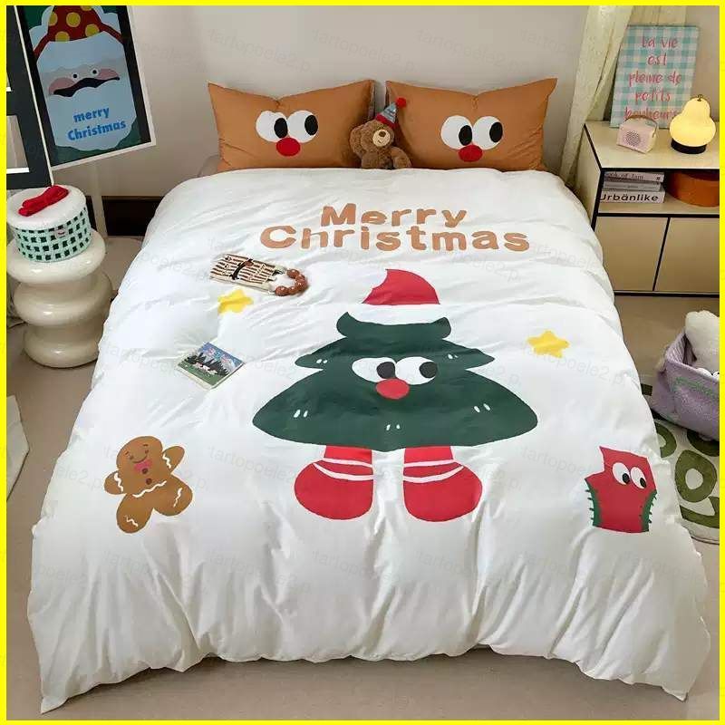 ST2 Giáng Sinh Bánh Gừng Người Cây 3IN1 Ga Trải Giường Chăn Vỏ Gối Bộ Chăn Ga Gối Nhà Phòng Ngủ Phù Hợp Với TS2