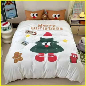 ST2 Giáng Sinh Bánh Gừng Người Cây 3IN1 Ga Trải Giường Chăn Vỏ Gối Bộ Chăn Ga Gối Nhà Phòng Ngủ Phù Hợp Với TS2