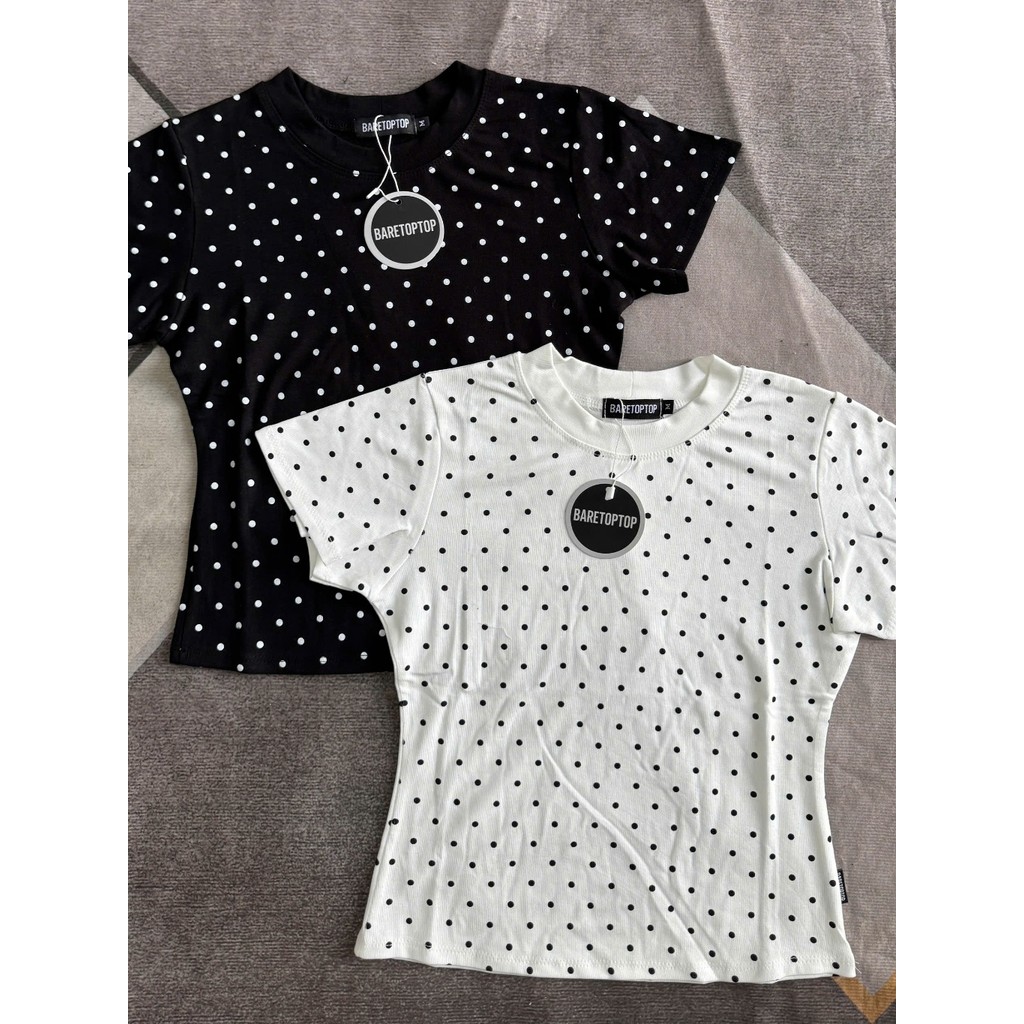 Áo Thun Nữ Babytee chấm Bi Form Body Tôn Dáng, Áo Cổ Tròn Basic Chất Cotton Thoáng Mát_A701 -Sammi