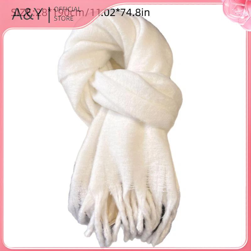 Khăn quàng cổ cashmere nữ, dày và ấm áp, phù hợp mùa đông, thiết kế cổ điển màu trơn.