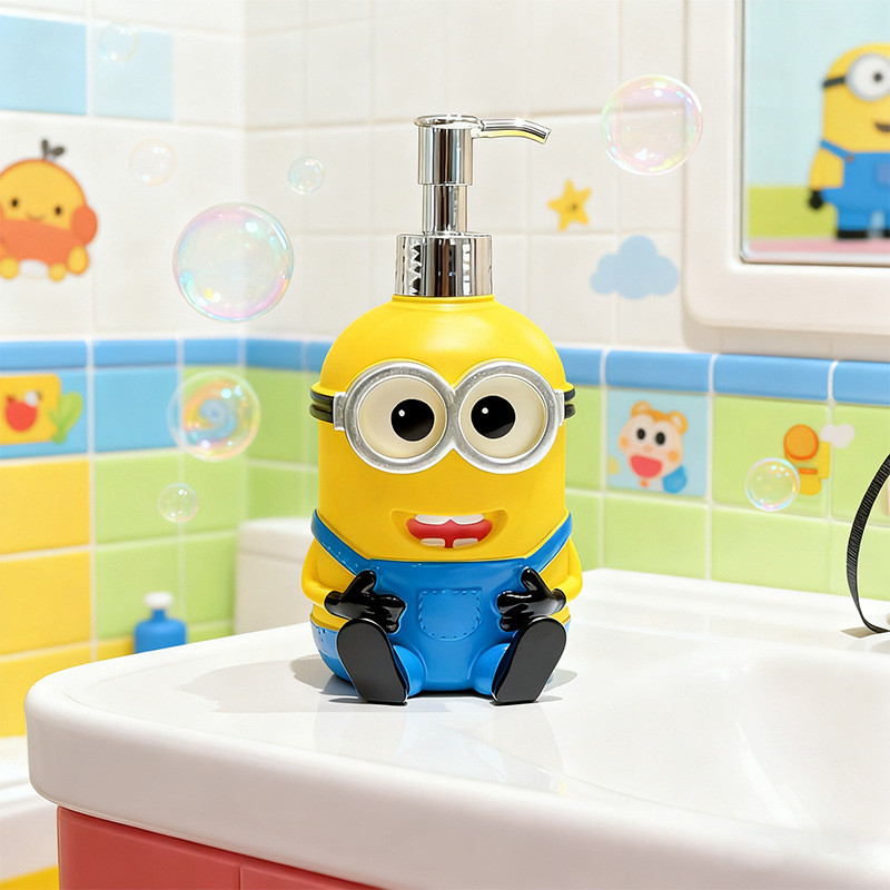 ST2 Minions Hoạt Hình Bồn Cầu Giặt Chất Giặt Sữa Tắm Dầu gội Pha Chế Chai Báo Chí TS2