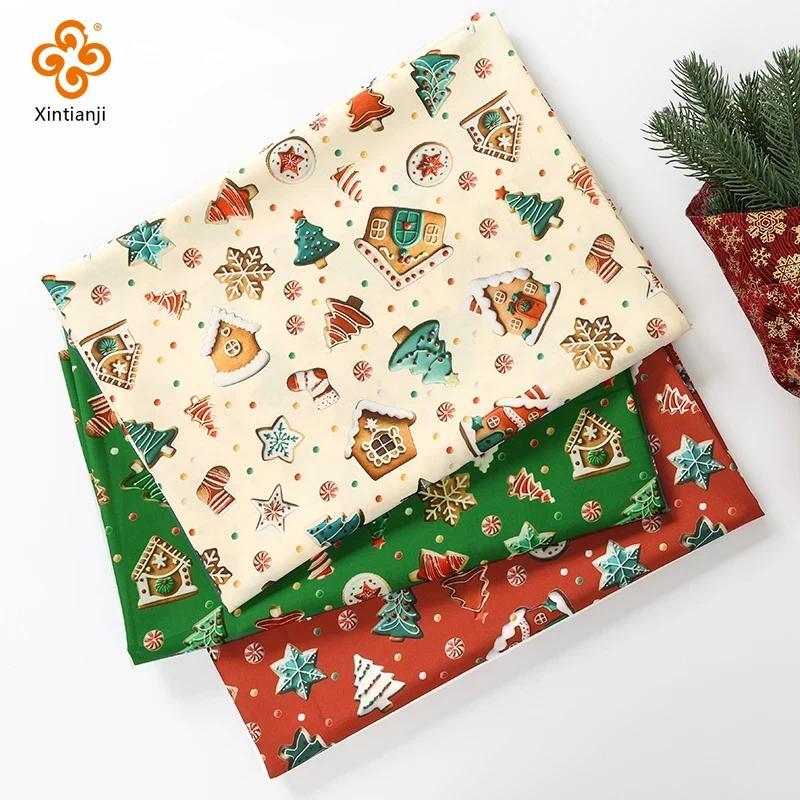 Vải 50x150cm họa tiết bánh gừng người, phù hợp làm khăn trải bàn sofa và vỏ gối cho trang trí Giáng sinh DIY