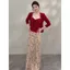 Mùa xuân 2026 Phong cách mới Slim-fit Slimmer Look Đơn giản Phong cách nhẹ nhàng Bộ áo len dệt kim hai mảnh + Bộ váy hoa