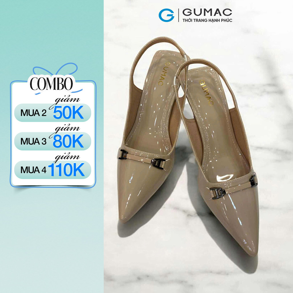 Giày Cao Gót Nữ GUMAC Thiết Kế Mũi Nhọn Cao 7cm Phối Khóa Thanh Lịch Sang Trọng GF07035