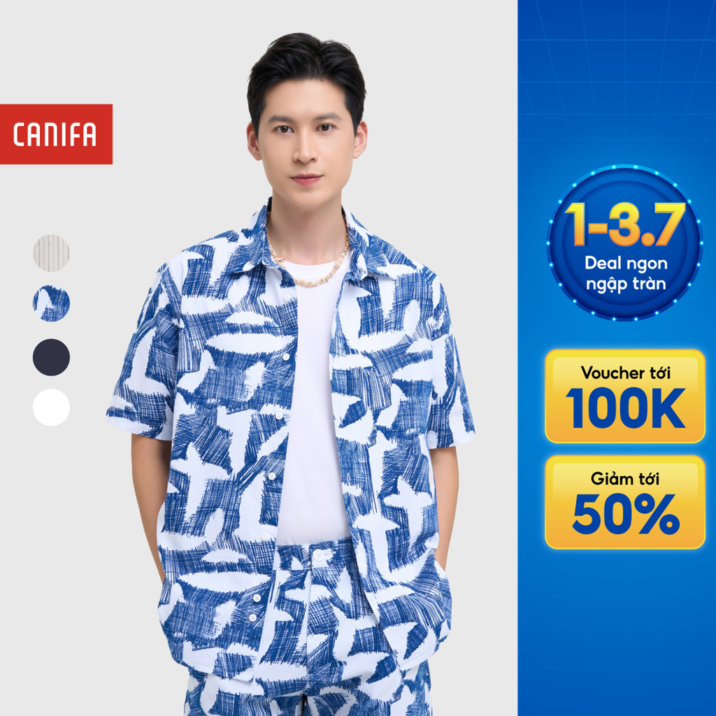 Áo sơ mi nam CANIFA cộc tay dáng rộng in họa tiết 8TH25S009