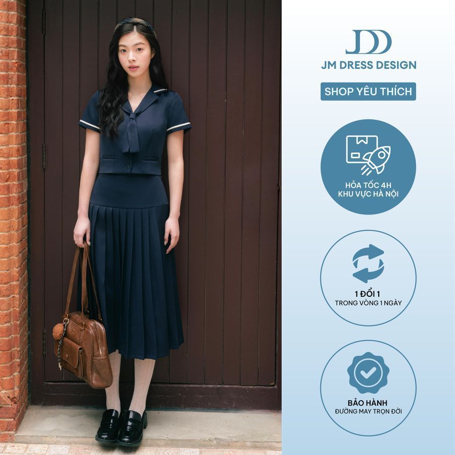 Set Áo Xuân Hè Cổ Vest Dáng Croptop 2T16.2601, Chân Váy Dáng Dài Xếp Ly 4L05.2601. Set Đồ Preppy Công Sở Nữ JM Dress