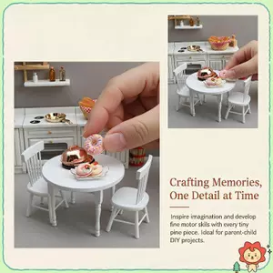 1 / 3 Cái 1: 12 Nhà búp bê thu nhỏ Bàn ăn Bộ đồ nội thất Mini bằng gỗ không chứa BPA để trang trí nhà búp bê Trẻ mới biết đi Giả vờ chơi đồ chơi