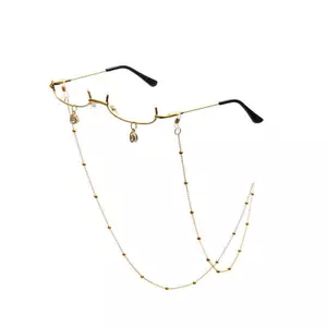 Kính cổ điển Khung kim loại nửa không có ống kính Cô gái Cosplay sang trọng Trang trí tiệc bằng kim loại không ống kính Kính nửa khung có dây chuyền VN