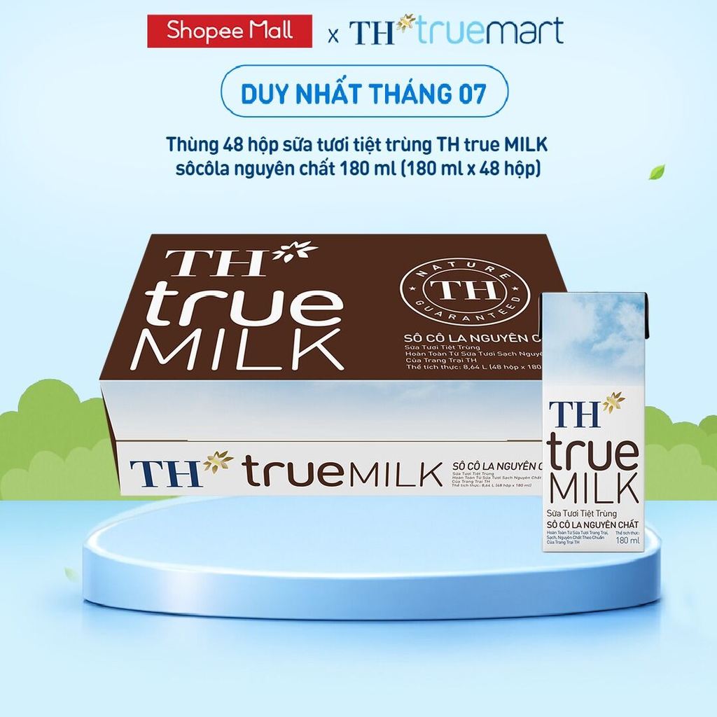 [LIVE STREAM] Thùng 48 hộp sữa tươi tiệt trùng TH true MILK sôcôla nguyên chất 180 ml (180 ml x 48)